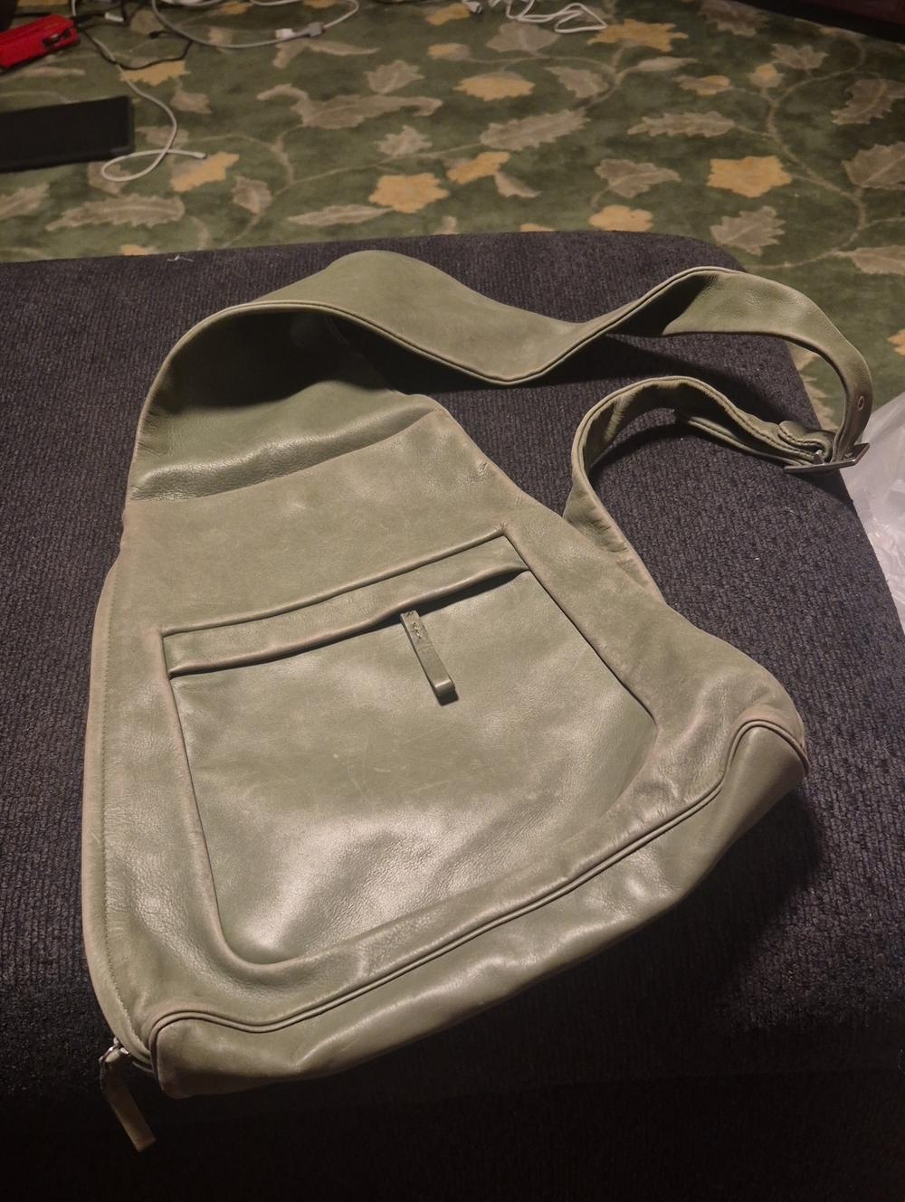 Francesco Biasia Olive Green Leather Messenger Sling